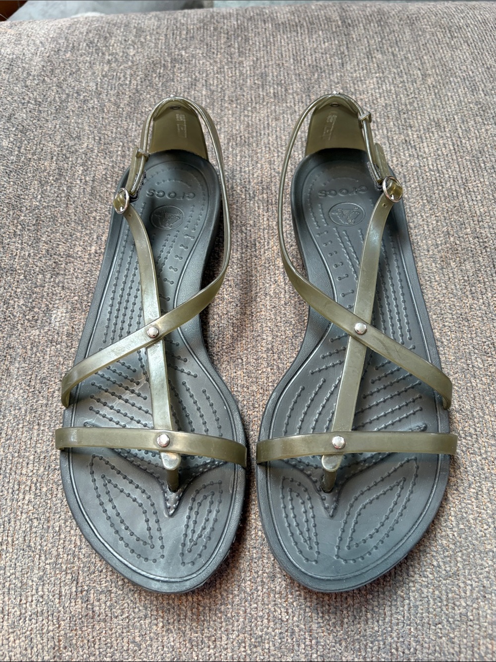 CROCS Olive Green Strappy Slingback Sandals Size 10